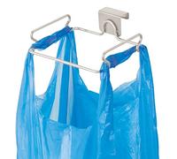 mDesign Kitchen Waste Bin - Built in Kitchen Bin with Prongs for Holding Bag - Plastic Bag Holder Made from Steel - Satin