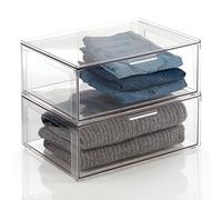 mDesign Large Clear Plastic Storage Boxes - Stackable and Rigid Cabinet Organizer with Removable Drawer - Storage Box for Shoes, Accessories and Other Items - Pack of 2 -