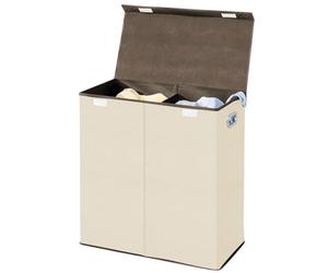 mDesign Laundry Basket - Designer Washing Basket for Bathroom or Bedroom - Collapsible Laundry Basket with Herringbone Pattern and Two Compartments - Cream/Espresso