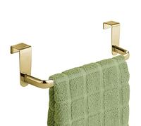 mDesign Modern Kitchen Over Cabinet Strong Steel Towel Bar Rack - Hang on Inside or Outside of Doors - Storage and Organization for Hand, Dish, Tea Towels - 9.2" Wide - Soft Brass