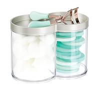 mDesign Modern Makeup Storage Containers - Versatile Bathroom Storage Made of Plastic for Cotton Buds and Bath Salts - Cosmetic Storage Solution for The Home - Clear/Satin
