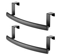 mDesign Modern Metal Kitchen Storage Over Cabinet Curved Towel Bar Rack - Hang on Inside or Outside of Doors, Organize and Hang Hand, Dish, and Tea Towels - Also for Bars - 9.7" Wide, 2 Pack - Black