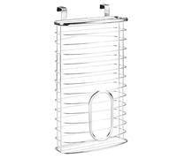 mDesign Over Cabinet Kitchen Storage Organizer Holder or Basket - Hang Over Cabinet Doors in Kitchen/Pantry - Holds up to 50 Plastic Shopping Bags - Solid Steel Wire in Chrome Finish