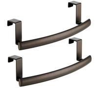 mDesign Over-The-Cabinet Curved Kitchen Dish Towel Bar Holder - Pack of 2, Bronze