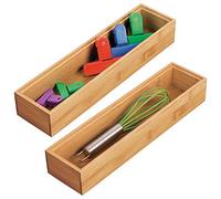 mDesign Pack of 2 Functional Drawer Organiser - Stylish Wooden Tray as Utensil or Cutlery Organiser - Kitchen Drawer Organisers - Light Brown