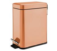 mDesign Pedal Bin - Waste Bin with Pedal, Lid and Plastic Bucket Insert for Bathroom, Kitchen, and Office - Metal Household Rubbish Bin with Ergonomic Design - Copper