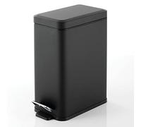 mDesign Pedal Bin - Waste Bin with Pedal, Lid and Plastic Bucket Insert for Bathroom, Kitchen, and Office - Metal Household Rubbish Bin with Ergonomic Design - Black