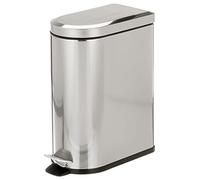 mDesign Pedal Bin - Waste Bin with Pedal, Lid and Plastic Bucket Insert for Bathroom, Kitchen, and Office - Metal Household Rubbish Bin with Ergonomic Design - Brushed/Chrome
