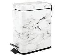 mDesign Pedal Waste Basket - Metal Waste Bin with Pedal, Lid and Plastic Bucket Insert - Perfect for Bathroom, Kitchen and Office - 5 Litre Household Rubbish Bin with Ergonomic Design - Marble Print