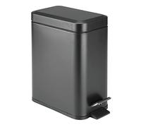 mDesign Pedal Waste Basket - Metal Waste Bin with Pedal, Lid and Plastic Bucket Insert - Perfect for Bathroom, Kitchen, and Office - Household Rubbish Bin with Ergonomic Design - Black