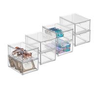 mDesign Plastic Bathroom Organizer Bin w/Pull Out Drawer - Slim Stackable Storage Container for Bathroom Accessories - Perfect for Organizing Bathroom Cabinet - Lumiere Collection - 8 Pack - Clear