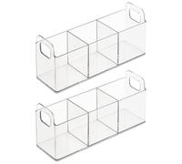 mDesign Plastic Condiment Organizer and Tea Bag Holder - 3-Compartment Kitchen Pantry/Countertop Storage Caddy - Divided Chip, Snack, Oatmeal Packet Holder - Lumiere Collection - 2 Pack, Clear
