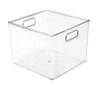 mDesign Plastic Deep Home Storage Organizer Basket Bin with Handles for Cube Furniture Shelving in Office, Closet, Bedroom, Laundry Room, Nursery, Kids Toy Room Shelf - Ligne Collection, 2 Pack, Clear