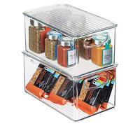 mDesign Plastic Deep Storage Bin Box Container with Lid and Built-In Handles - Organization for Fruit, Snacks, or Food in Kitchen Pantry, Cabinet, or Cupboard, Ligne Collection, 2 Pack, Clear