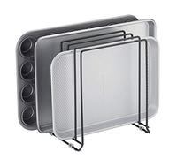 mDesign Pot Lid and Pan Rack - Metal Wire Rack for Cabinets, Pantries or Kitchen Surfaces - Freestanding Pan Stand with 5 Slots for Pans, Pots, Lids and Crockery - Black