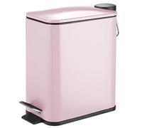 mDesign Rectangular Pedal Bin - 5 L Metal Waste Bin with Pedal, Lid and Plastic Bucket Insert - Household Rubbish Bin for Bathroom, Kitchen and Office - Pink