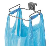 mDesign Rubbish Bag Holder - Small Plastic Bag Holder for Cupboard Doors - Metal Kitchen Waste Bin Rack - Dark Grey