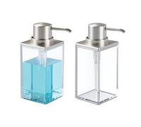 mDesign Set of 2 Bathroom Soap Pump Set - Soap Dispenser Pump for Bathroom Counter Top - Handwash Dispenser for the Bathroom - Clear/Matte Silver