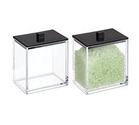 mDesign Set of 2 Cotton Pad Dispenser and Cotton Bud Container - Rectangular Storage Container with Practical Lid - Plastic Bathroom Accessory for Cosmetics - Transparent and Black
