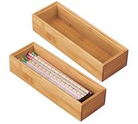 mDesign Set of 2 Desk and Drawer Organiser Box - Rectangular Kitchen Drawer Divider Made of Bamboo - Drawer Separator for Office and Craft Supplies - Natural