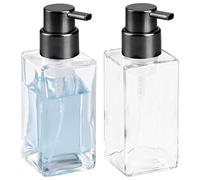 mDesign Set of 2 Foaming Soap Dispenser - Glass Soap Dispenser Pump - Refillable Soap Dispenser and Soap Pump - Ideal for Liquid Soap - Clear/Matte Silver