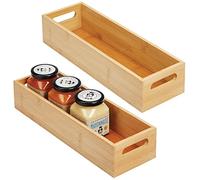 mDesign Set of 2 Kitchen Storage Box - Open-Top Bamboo Storage Tray with Handles - Ideal for Use as a Cupboard Organiser or on The Shelf - Natural