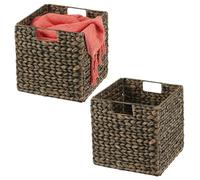 mDesign Set of 2 Storage Basket - Foldable Water Hyacinth Storage Box - Basket Storage Unit Ideal for Storing Clothes, Toys or Magazines - with Wickerwork Pattern - Black