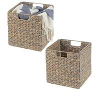 mDesign Set of 2 Storage Basket - Foldable Water Hyacinth Storage Box - Basket Storage Unit Ideal for Storing Clothes, Toys or Magazines - with Wickerwork Pattern - Natural/Tan