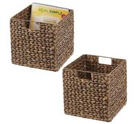 mDesign Set of 2 Storage Basket - Foldable Water Hyacinth Storage Box - Basket Storage Unit Ideal for Storing Clothes, Toys or Magazines - with Wickerwork Pattern - Brown