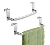 mDesign Set of 2 Tea Towel Holder - Over Door Towel Rail with No Drilling Required - Kitchen Towel Holder Ideal for Kitchens & Bathrooms - Chrome