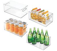 mDesign Set of 4 Practical Refrigerator Organiser Boxes - Storage Tray for The Kitchen - Ideal Storage Box with Handles - Clear