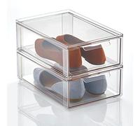 mDesign Shoe Storage Box with Drawer Construction - Sturdy Plastic Storage Box for Shoes - Stackable Drawer Box for Shoes, Accessories and More - Pack of 2 - Clear