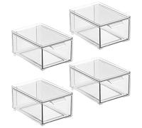 mDesign Shoe Storage Box with Drawer - Sturdy Plastic Storage Box for Shoes - Stackable Drawer Box for Shoes, Accessories and More - Pack of 4 - Clear