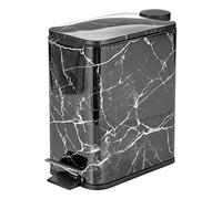 mDesign Slim Metal Rectangle 1.3 Gallon/5 Liter Trash Can with Step Pedal, Easy-Close Lid, Removable Liner - Narrow Wastebasket Garbage Container Bin for Bathroom, Bedroom, Kitchen - Black Marble