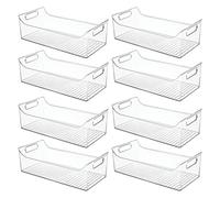 mDesign Slim Plastic Kitchen Pantry Cabinet, Fridge or Freezer Storage Bin with Handles - Organizer Containers for Fruit, Yogurt, Snacks, Pasta - 16" Long - Ligne Collection - 8 Pack - Clear