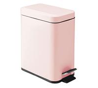 mDesign Small Modern 1.3 Gallon Rectangle Metal Lidded Step Trash Can, Compact Garbage Bin with Removable Liner Bucket and Handle for Bathroom, Kitchen, Craft Room, Office, Garage - Light Pink