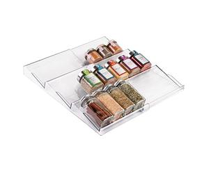mDesign Spice Drawer - Pull Out Spice Organiser for a Tidy Kitchen - 3 Tier Spice Storage for Jars and Packets - Avoid Clutter in Your Kitchen & Enjoy Stress Free Cooking - Transparent