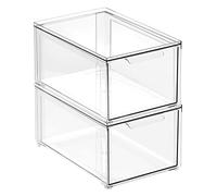 mDesign Stackable Drawer Shoe Box - Sturdy Plastic Storage Box for Shoes, Accessories and More - Set of 2 - Clear
