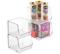 mDesign Stackable Plastic Storage Boxes - Pack of 4 - Kitchen Storage and Organiser Bins - Clear