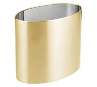 mDesign Stainless Steel Metal Oval Trash Can, 7.9 Liter/2.09 Gallon Wastebasket, Garbage Basket Bin for Bathroom, Bedroom, Kitchen, Home Office, Holds Waste and Recycle, Mirri Collection, Soft Brass