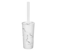 mDesign Stainless Steel Toilet Bowl Brush and Holder Set, Modern Metal Compact Storage Organizer Cleaner Scrubber for Toilet - Heavy Duty Cleaning Plunger for Bathroom, Mirri Collection, White Marble