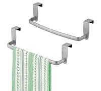 mDesign Steel Metal Wire Over Cabinet Towel Rack Storage Organizer - Hang on Cabinet or Door - Towel Bar Holder for Kitchen - Holds Hand Towels, Washcloths - Spira Collection, 2 Pack, Silver