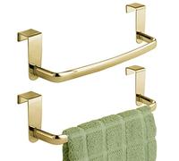 mDesign Steel Metal Wire Over Cabinet Towel Rack Storage Organizer - Hang on Cabinet or Door - Towel Bar Holder for Kitchen - Holds Hand Towels, Washcloths - Spira Collection, 2 Pack, Soft Brass