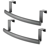 mDesign Steel Over Door Curved Towel Bar Storage, Hanger for Cabinet or Cupboard, Holder Rack for Kitchen, Bathroom - Holds Hand/Dish Towels, Washcloths - Spira Collection - 2 Pack - Graphite Gray