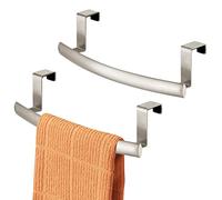 mDesign Steel Over Door Curved Towel Bar Storage, Hanger for Cabinet or Cupboard, Holder Rack for Kitchen, Bathroom - Holds Hand/Dish Towels, Washcloths - Spira Collection - 2 Pack - Satin