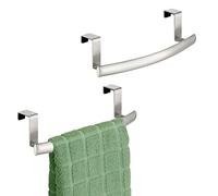 mDesign Steel Over Door Curved Towel Bar Storage, Hanger for Cabinet or Cupboard, Holder Rack for Kitchen, Bathroom - Holds Hand/Dish Towels, Washcloths - Spira Collection - 2 Pack - Brushed Chrome