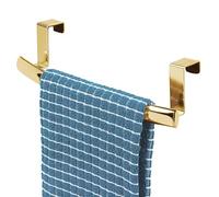 mDesign Steel Over Door Curved Towel Bar Storage, Hanger for Cabinet or Cupboard, Holder Rack for Kitchen, Bathroom - Holds Hand/Dish Towels, Washcloths - Spira Collection - Soft Brass