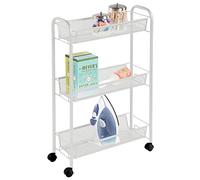 mDesign Steel Rolling Utility Cart Storage Organizer Trolley with 3 Basket Shelves for Laundry Room, Mudroom, Garage, Bathroom Organization - Holds Detergents, Hand Soap - Biro Collection, Light Gray
