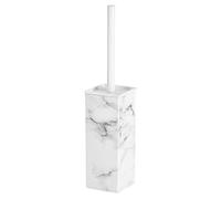 mDesign Steel Square Modern Toilet Bowl Brush and Holder for Bathroom Storage and Organization, Compact Free-Standing Design, Covered Brush - Sturdy, Deep Cleaning - Marble