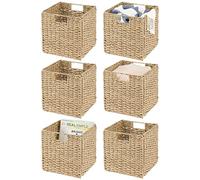 mDesign Storage Basket - Foldable Seagrass Storage Box - Basket Storage Unit Ideal for Storing Clothes, Toys or Magazines - with Wickerwork Pattern - Set of 6 - Natural